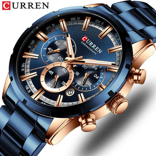 Watches with Stainless Steel Top Brand Luxury Sports Chronograph Quartz
