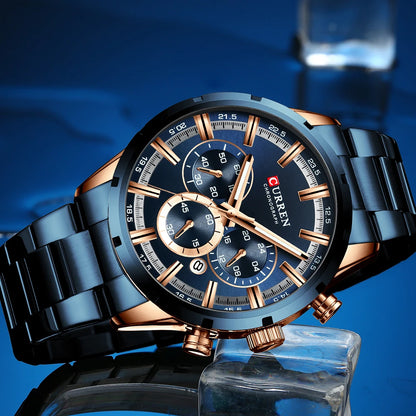 Watches with Stainless Steel Top Brand Luxury Sports Chronograph Quartz