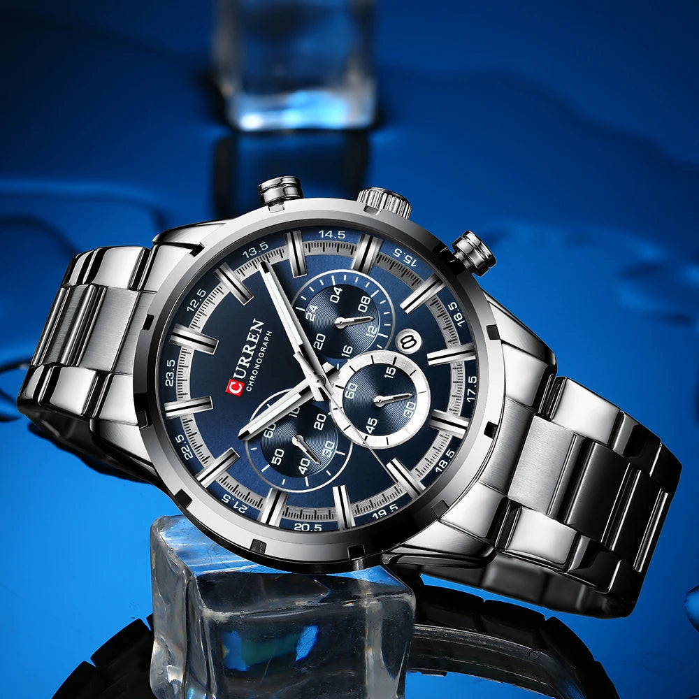 Watches with Stainless Steel Top Brand Luxury Sports Chronograph Quartz