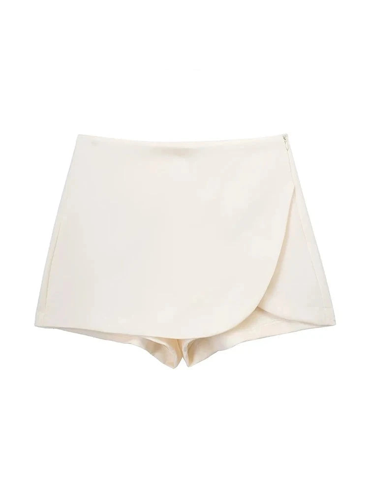Women Fashion Pareo Style Shorts Skirts Vintage High Waist Side Zipper